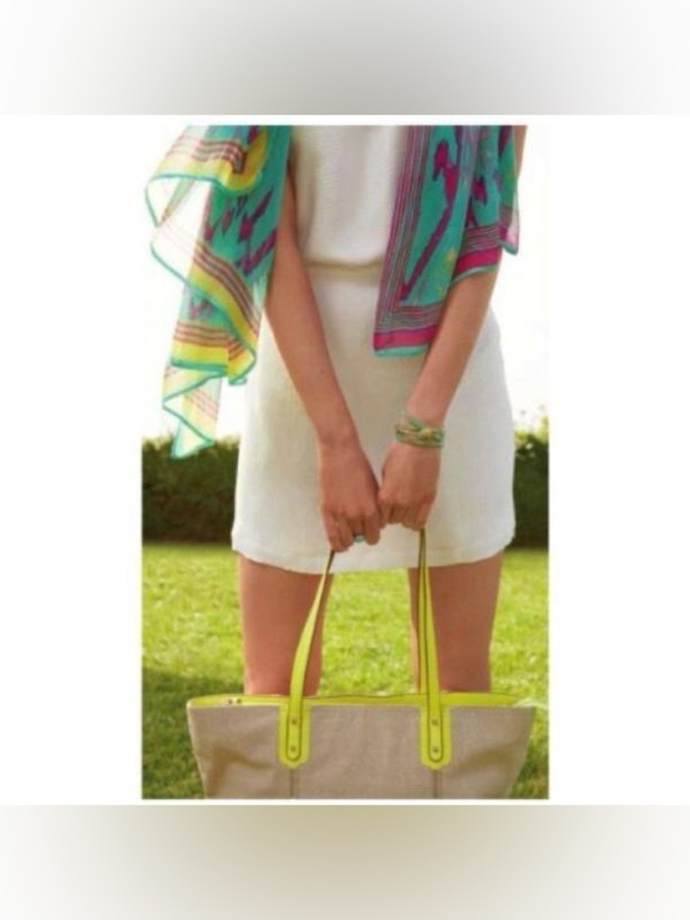 Canvas Tote Bag with Neon Yellow Trim - Picture 3 of 16